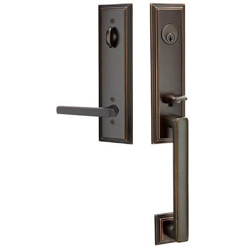 Emtek Wilshire Tubular Entrance Handleset With Freestone Lever in Oil Rubbed Bronze finish