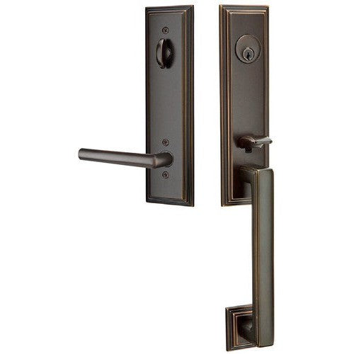 Emtek Wilshire Tubular Entrance Handleset With Stuttgart Lever in Oil Rubbed Bronze finish