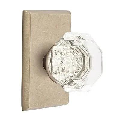 Emtek Old Town Clear Knob with #3 Rosette in Tumbled White Bronze finish