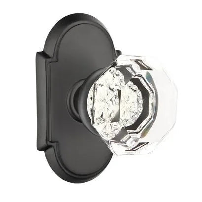 Emtek Old Town Crystal Knob with #8 Rosette in Flat Black finish