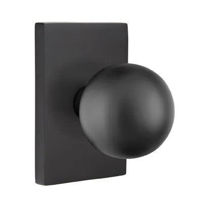 Emtek Orb Knob with Modern Rectangular Rosette in Flat Black finish