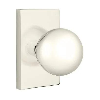 Emtek Orb Knob with Modern Rectangular Rosette in Lifetime Polished Nickel finish