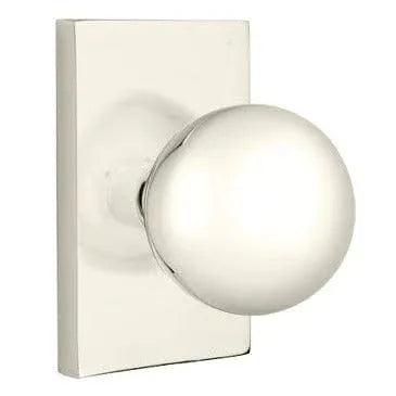 Emtek Orb Knob with Modern Rectangular Rosette in Lifetime Polished Nickel finish