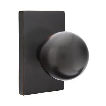 Emtek Orb Knob with Modern Rectangular Rosette in Oil Rubbed Bronze finish