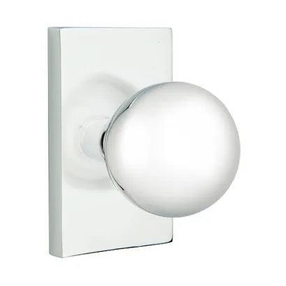 Emtek Orb Knob with Modern Rectangular Rosette in Polished Chrome finish