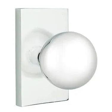 Emtek Orb Knob with Modern Rectangular Rosette in Polished Chrome finish