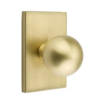 Emtek Orb Knob with Modern Rectangular Rosette in Satin Brass finish