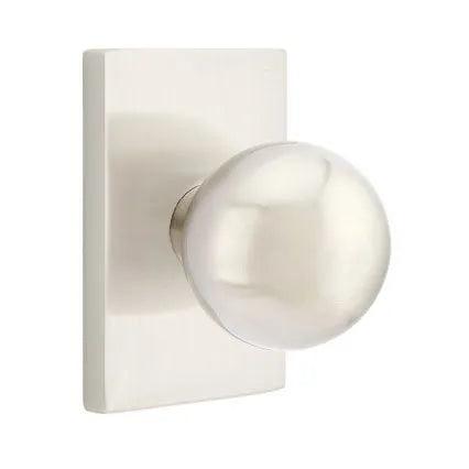 Emtek Orb Knob with Modern Rectangular Rosette in Satin Nickel finish