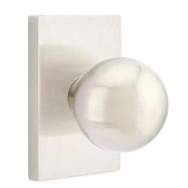 Emtek Orb Knob with Modern Rectangular Rosette in Satin Nickel finish