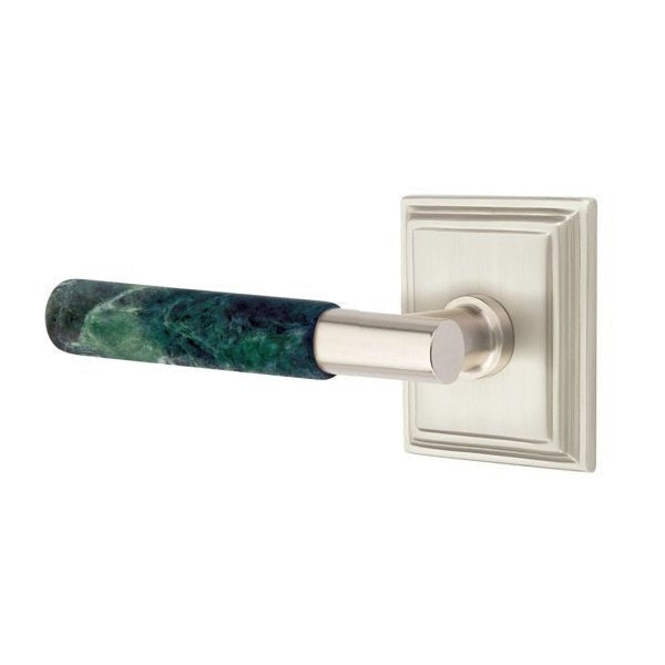 Emtek Select T-Bar Green Marble Lever with Wilshire Rosette in Satin Nickel finish