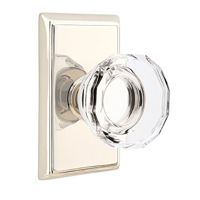 Emtek Lowell Crystal Knob with Rectangular Rosette in Lifetime Polished Nickel finish