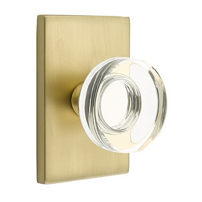 Emtek Modern Disc Crystal Knob with Modern Rectangular Rosette in Satin Brass finish