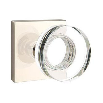 Emtek Modern Disc Crystal Knob with Square Rosette in Lifetime Polished Nickel finish