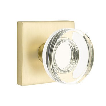 Emtek Modern Disc Crystal Knob with Square Rosette in Satin Brass finish