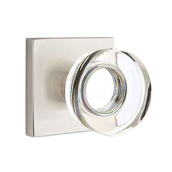 Emtek Modern Disc Crystal Knob with Square Rosette in Satin Nickel finish