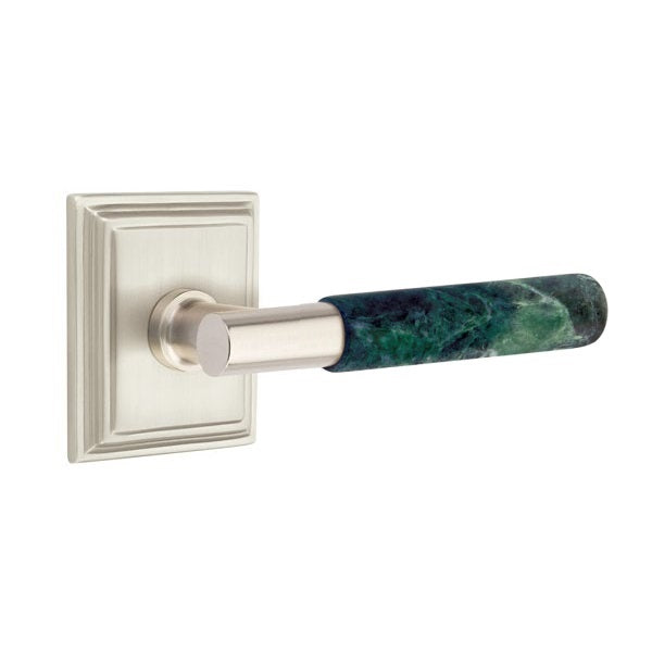 Emtek Select T-Bar Green Marble Lever with Wilshire Rosette in Satin Nickel finish