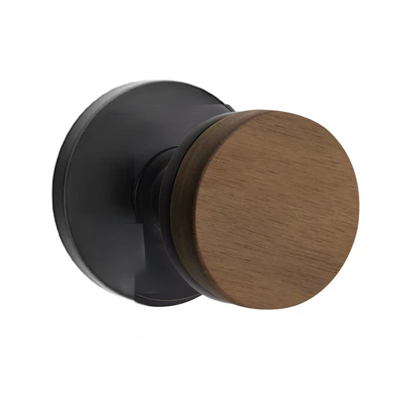 Emtek Select Conical Dark Walnut Knob with Disk Rosette in Flat Black finish