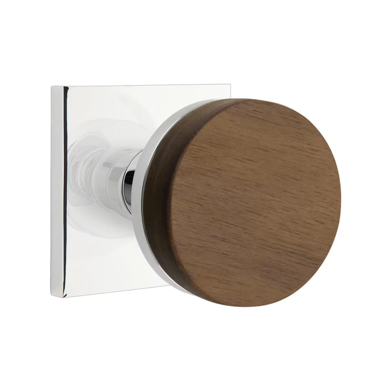 Emtek Select Conical Dark Walnut Knob with Square Rosette in Polished Chrome finish