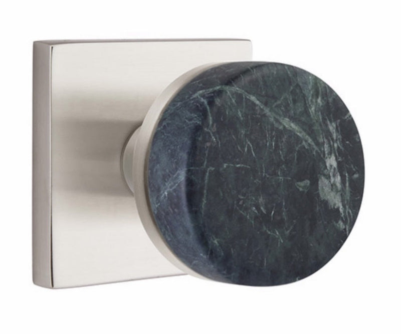 Emtek Select Conical Green Marble Knobset with Square Rosette in Satin Nickel finish