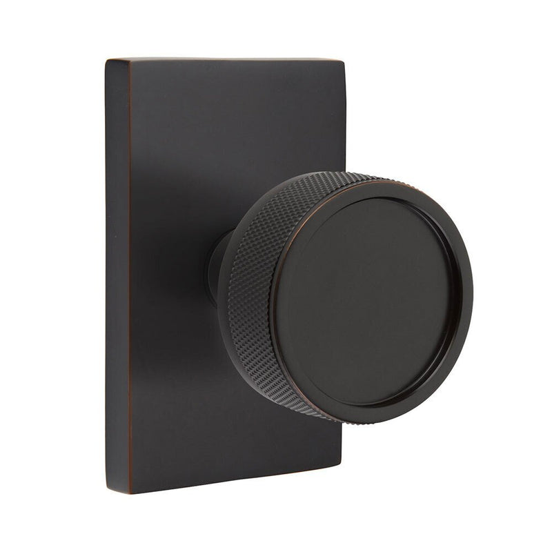 Emtek Select Conical Knurled Knob with Modern Rectangular Rosette in Oil Rubbed Bronze finish