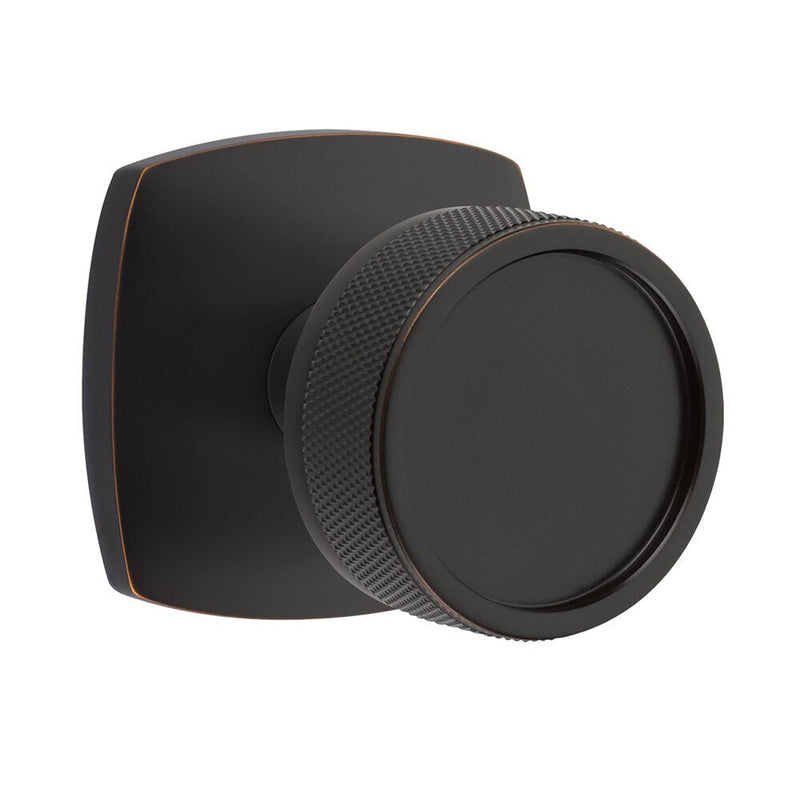 Emtek Select Conical Knurled Knob with Urban Modern Rosette in Oil Rubbed Bronze finish