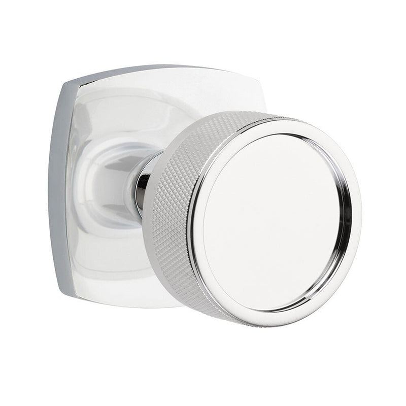 Emtek Select Conical Knurled Knob with Urban Modern Rosette in Polished Chrome finish