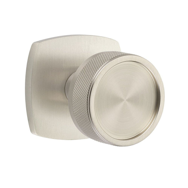 Emtek Select Conical Knurled Knob with Urban Modern Rosette in Satin Nickel finish