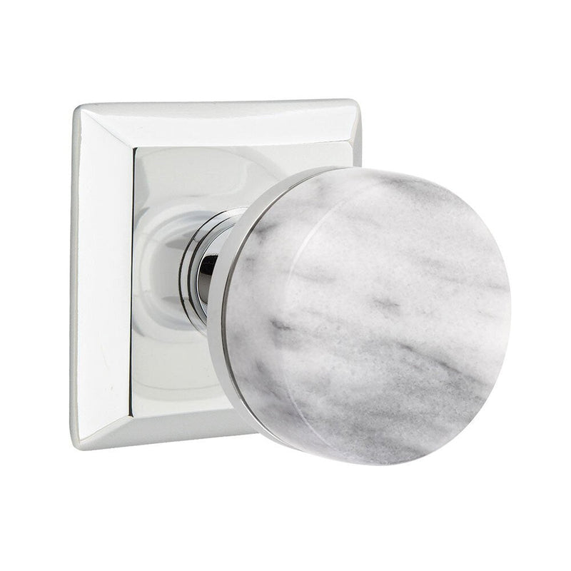 Emtek Select Conical White Marble Knob with Quincy Rosette in Polished Chrome finish