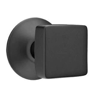 Emtek Square Knob with Modern Rosette in Flat Black finish