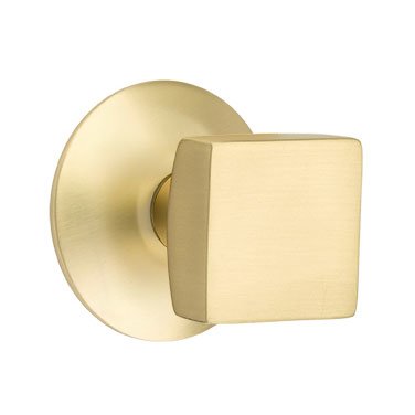 Emtek Square Knob with Modern Rosette in Satin Brass finish