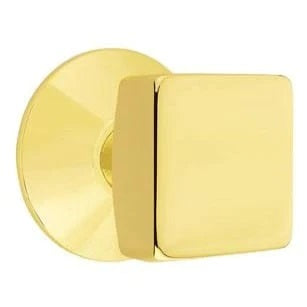 Emtek Square Knob with Modern Rosette in Unlacquered Brass finish