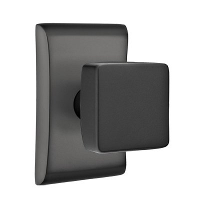 Emtek Square Knob with Neos Rosette in Flat Black finish