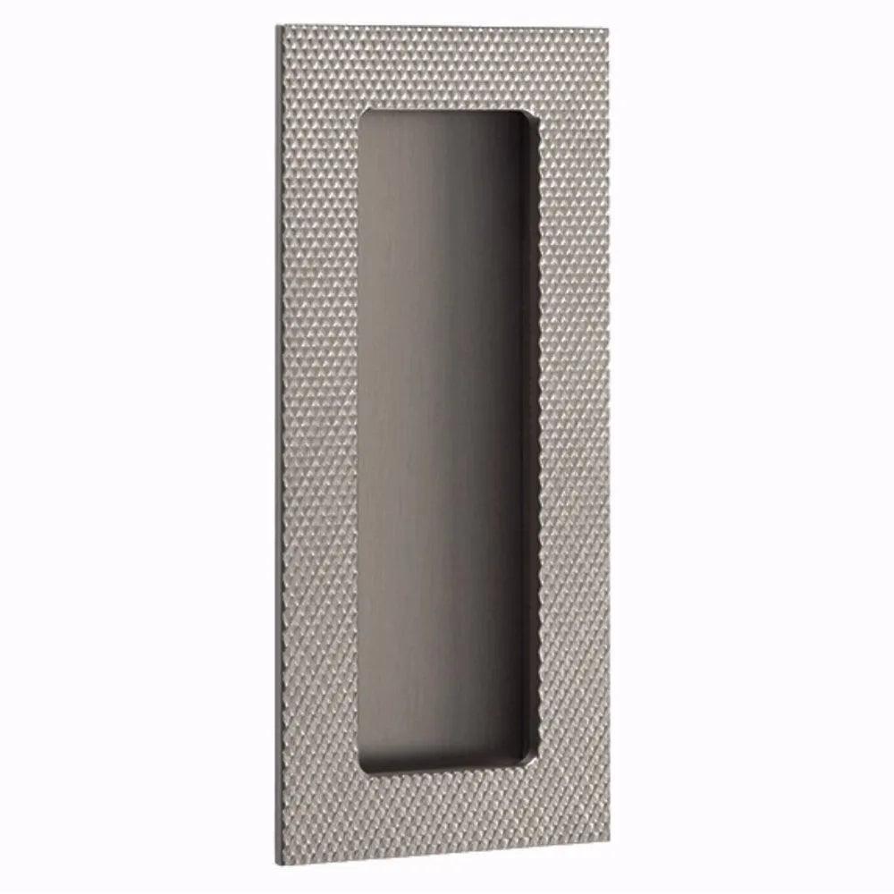 Emtek 4" Modern Rectangular Knurled Flush Pull with Plain Pocket in Pewter finish