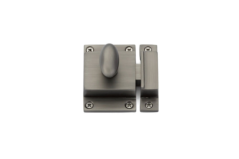 The Emtek Cabinet Latch 2"x 2 1/4" (1 3/8" Projection) in Pewter finish