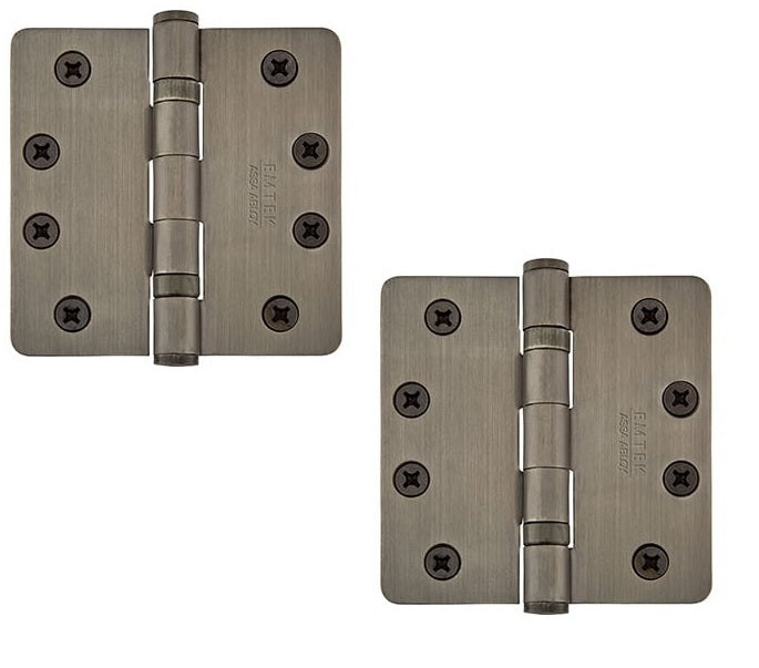 Emtek Heavy Duty Steel Ball Bearing Hinge, 4" x 4" with 1/4" Radius Corners in Pewter finish