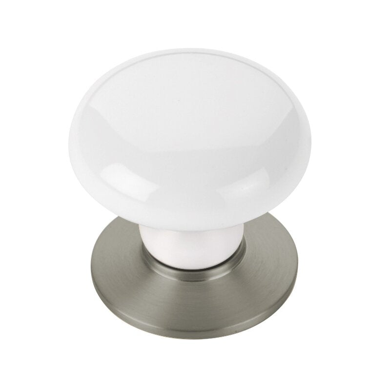 The Emtek Ice White Porcelain Cabinet Knob in Pewter finish