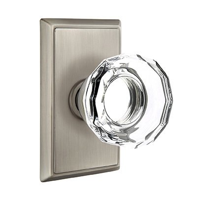 Emtek Lowell Crystal Knob with Rectangular Rosette in Pewter finish