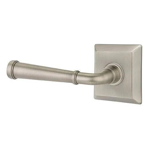 The Emtek Merrimack Lever with Quincy Rosette in Pewter finish