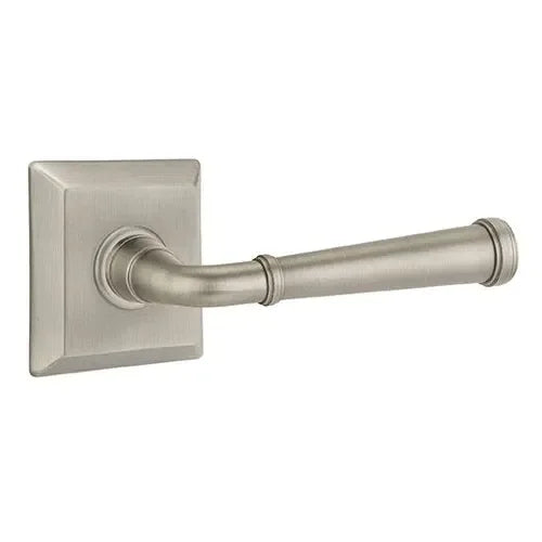 The Emtek Merrimack Lever with Quincy Rosette in Pewter finish.