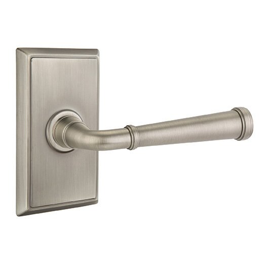 The Emtek Merrimack Lever With Rectangular Rosette in Pewter finish