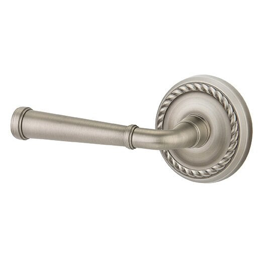 The Emtek Merrimack Lever With Rope Rosette in Pewter finish