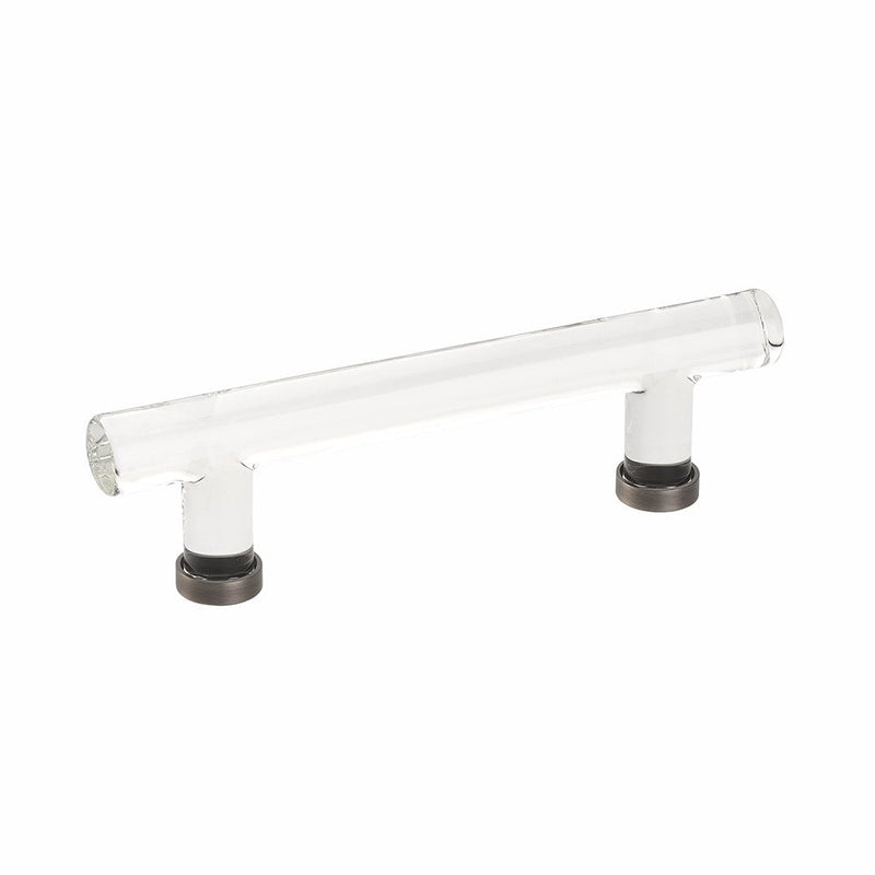 The Emtek Modern Glass Bar Cabinet Pull, 4" Center to Center in Pewter finish