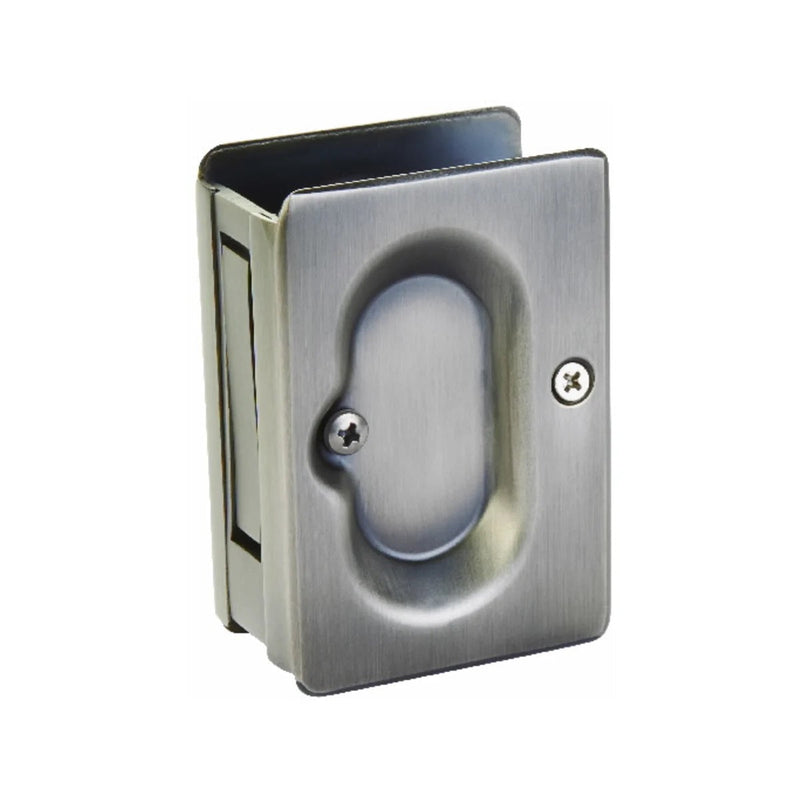 The Emtek Passage Standard Pocket Door Lock in Pewter finish