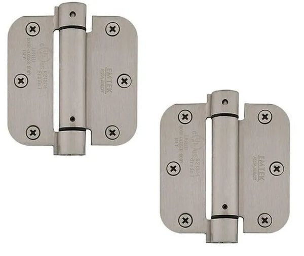 The Emtek Plated Steel UL Listed Spring Hinge, 3.5" x 3.5" with 5/8" Radius Corners in Pewter finish