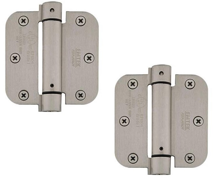 The Emtek Plated Steel UL Listed Spring Hinge, 3.5" x 3.5" with 5/8" Radius Corners in Pewter finish