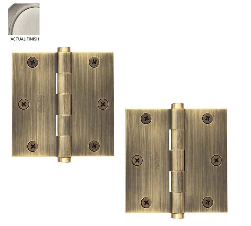 Emtek Residential Duty Steel Plain Bearing Hinge, 3.5" x 3.5" with Square Corners in Pewter finish