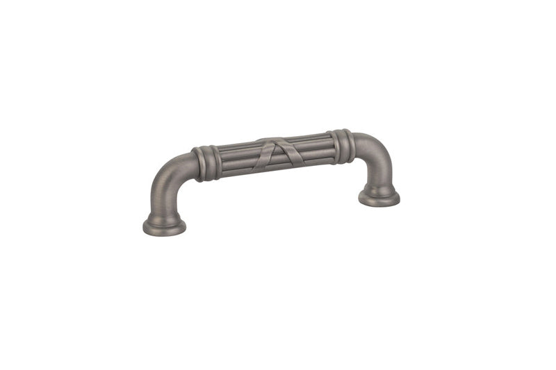 The Emtek Ribbon & Reed Estate Cabinet Pull, 3 1/2" Center to Center in Pewter finish