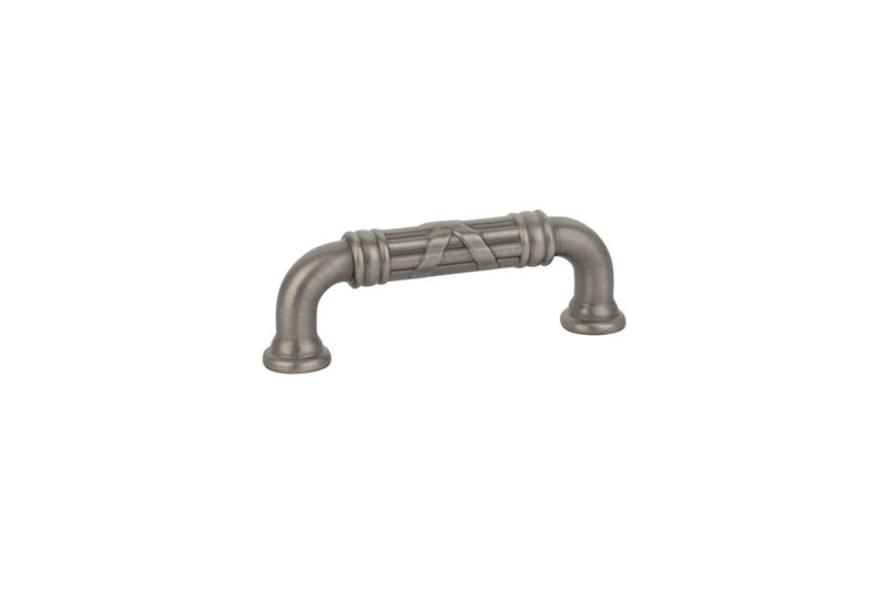 The Emtek Ribbon & Reed Estate Cabinet Pull, 3" Center to Center in Pewter finish