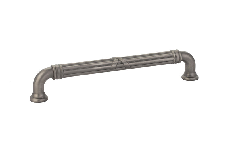 The Emtek Ribbon & Reed Estate Cabinet Pull, 6" Center to Center in Pewter finish