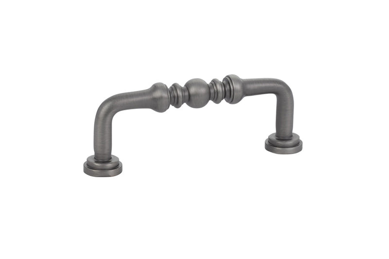 The Emtek Spindle Cabinet Pull, 3" Center to Center in Pewter finish